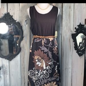 NWT Somona Black/Tan Floral Sleveless cotton Dress